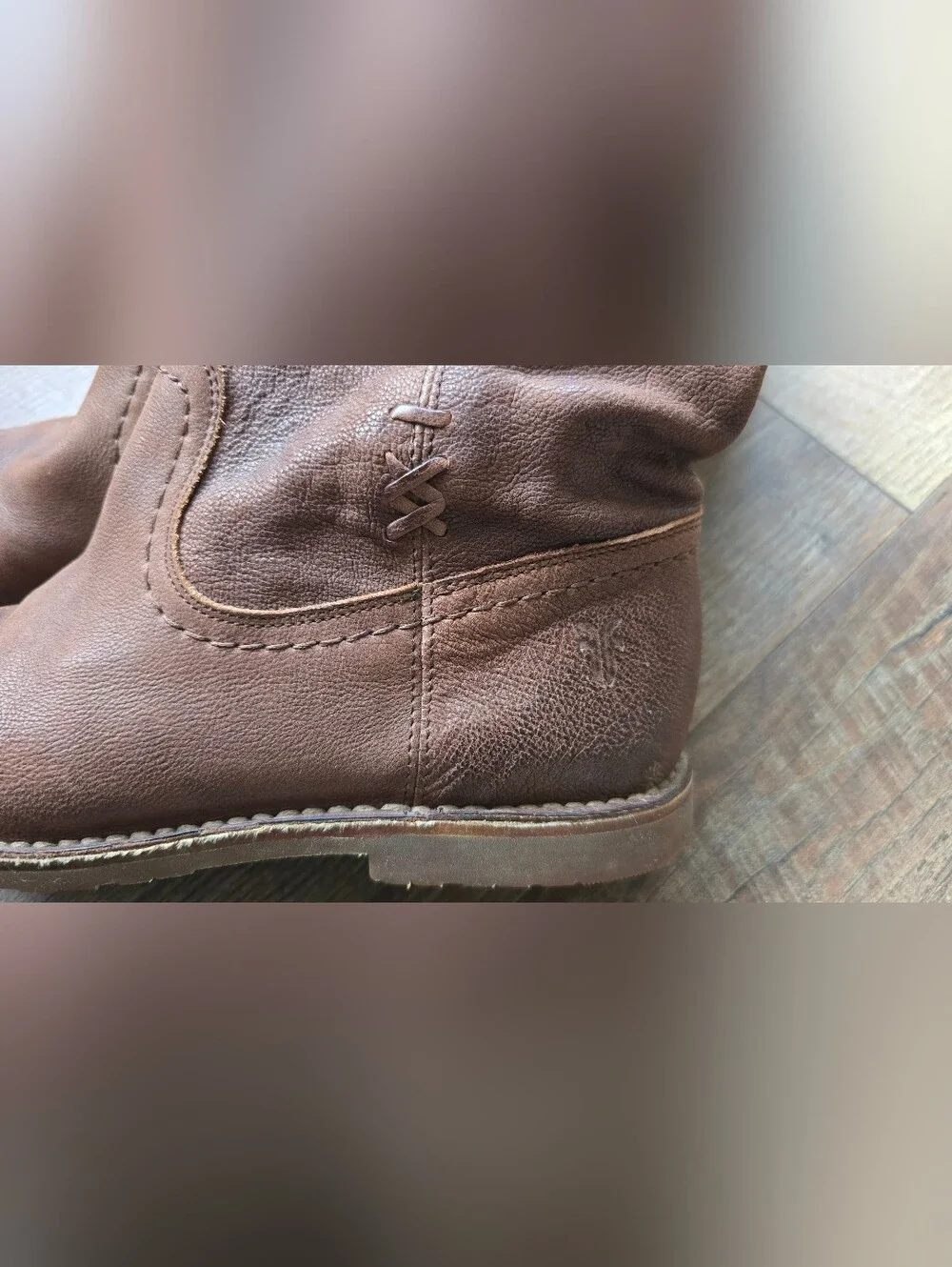 FRYE Celia X Stitch Brown Pebble Leather Tall Pull On Riding Boots Size 7 B - Picture 9 of 12